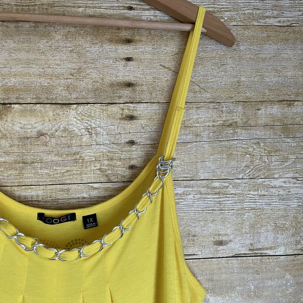 Coogi Bright Yellow Sundress With Ruffle & Chain Accent - Size 1X - Rhinestones - Picture 9 of 9